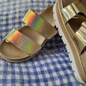 Gold sandals slides